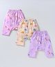 Simply Single Jersey Knit Full Length Diaper Leggings With Animals Print Pack Of 3 - Pink Lavender & Cream