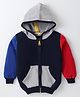 Simply Cotton Knit Full Sleeves Hooded Sweatjacket With Cut & Sew Design & Kangaroo Pockets - Navy Blue