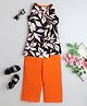 Taffykids Sleeveless Floral Printed Ethnic Kurta & Solid Pant Set - Black & Orange