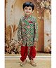 KID1 Cotton Full Sleeves Printed Prince Patola Kurta Dhoti- Green