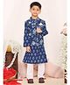 KID1 Cotton Full Sleeves Floral Printed Kurta With Pyjama & Asmi Jacket - Blue