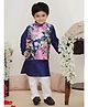 KID1 Full Sleeves Solid Kurta Pyjama With Floral Printed Jacket - Blue