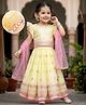 Babyhug Woven Frill Sleeves Georgette Sequin Embroidered Choli Lehenga & Dupatta Set with Tassle Detailing - Lime