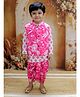 KID1 Full Sleeves Floral Printed Kurta & Dhoti With Jacket Set - Pink