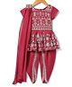 Babyhug Woven Sleeveless Kurti Dhoti And Dupatta Set with Sequenced & Floral Embroidery - Dark Pink