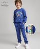 Arias Cotton Terry Knit Full Sleeves Winterwear Drop Shoulder Sweatshirt & Joggers Set with Text Print - Navy Blue