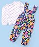 Babyhug Single Jersey Knit Full Sleeves Polka Dots & Floral Printed T-Shirt & Dungaree Set - Navy Blue
