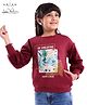Arias Looper Knit Full Sleeves Sweatshirt With Fur Detailing & Foil Print - Maroon