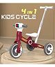 Giggle Rider 4-IN-1 Force Trike cum Convertible Balance Bike with Music Lights & Polypropylene Frame with 3 Mute EVA Wheels & Big Wheel Hub with Multi-Gear Push Handle  - Red