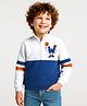 Arias Terry Cotton Knit Full Sleeves  High Neck Color Block Sweatshirt - White & Navy Blue