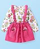 Babyhug Single Jersey Knit Full Sleeves Top & Skirt with Floral Print & Frill Detailing - Pink & White