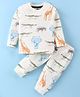 Mini Taurus Cotton Full Sleeves Night Suit Wild Animals Print - Off White
