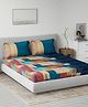 DDecor Blue Peach Geometric Cotton 144 TC Queen Bedsheet with 2 Pillow Covers