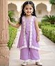 Babyhug Woven Sleeveless Sequinned Embroidered Top & Palazzo Set with Lace Detailed Shrug - Lavender