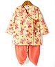Babyhug Cambric Woven Full Sleeves Floral Printed Kurta Dhoti Set - Yellow & Orange