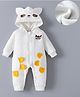 Kookie Kids Full Sleeves Solid Colour Animal Detailing Hooded Romper - White