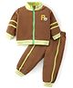Kookie Kids Full Sleeves Front Zipper Winter Wear Suit With Stripes & Teddy Applique - Light Brown