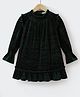 Kookie Kids Full Sleeves Smocking & Frill Detailed Frock With Polka Dots Print - Dark Green