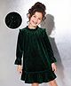Kookie Kids Full Sleeves Smocking & Frill Detailed Frock With Polka Dots Print - Dark Green