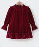 Kookie Kids Full Sleeves Smocking & Frill Detailed Frock With Polka Dots Print - Maroon