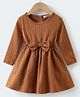 Kookie Kids Full Sleeves Frock With Bow Applique - Light Brown