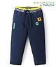 Babyoye Woven Full Length Solid Track Pant with Patch - Navy Blue