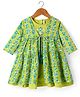 Babyhug Cotton Woven Tiered Frock with Three Fourth Sleeves Floral Printed Tie Up Shrug - Limegreen