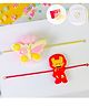 Little Tresses Combo of Ironman and Butterfly Rakhi with Roli, Chaawal, Card in a Box - Red,Cream