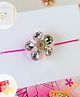 Little Tresses Rhinestone Flower Rakhi with Roli, Chaawal, Card in a Box  - Pink, Silver