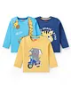Babyhug Cotton Knit Full Sleeves T-Shirts With Animals Graphics Pack of 3 - Blue & Yellow
