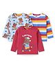 Babyhug Cotton Knit Full Sleeves T-Shirts With Strips & Bear Print Pack of 3 - Dark Red & Light Blue