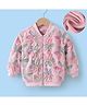 Kookie Kids Full Sleeves Front Open Fur Bomber Jacket with Floral & Sequin Embroidery - Pink