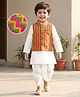 Babyhug Cotton Woven Full Sleeves Kurta Dhoti Set with Jacket & Aztec Design - White