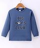 OLLYPOP Sinker Knit Full Sleeves T-Shirt Text Printed - Blue