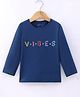 Lazy Bones Sinker Knit Full Sleeves T-Shirt with Text Print - Navy Blue