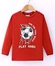 Lazy Bones Sinker Knit Full Sleeves T-Shirt with Football Print - Red