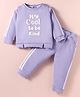 ToffyHouse Fleece Knit Full Sleeves Winter Wear Top & Lounge Pant Set With Text Print - Mauve