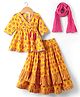 Babyhug Woven Three Fourth Sleeves Choli Lehenga Set & Dupatta With Floral Print & Lace Detailing - Yellow