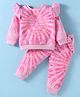 ToffyHouse Cotton Knitt Full Sleeves Frill Detailing Winter Wear Top & Lounge Pant Set With Tie-Dye Print - Pink