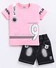 CUTOPIES Cotton Half Sleeves Numercal Printed Tee & Patch Detailed Shorts Set - Rose Pink