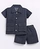 CUTOPIES Cotton Half Sleeves Solid Coordinating Shirt With Shorts - Navy Blue