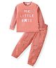 Mini Donuts Cotton Knit Full Sleeves T-Shirt & Lounge Pants Set With Text Print - Dark Peach