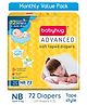 Babyhug Advanced Tape Style Diapers New Born Size - 72 Pieces