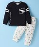Mini Donuts Cotton Knit Full Sleeves T-Shirt & Lounge Pants Set With Skateboards & Text  Print - Black