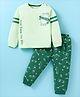 Mini Donuts Cotton Knit Full Sleeves T-Shirt & Lounge Pants Set With Skateboards & Text  Print - Green