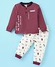 Mini Donuts Cotton Knit Full Sleeves T-Shirt & Lounge Pants Set With Text Print -Red(Colour May Vary)