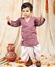 Polka Tots Cotton Full Sleeves Floral Embroided Kurta With Dhoti - Pink