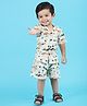 Polka Tots Cotton Half Sleeves Vehicles Printed Coordinating Shirt & Shorts Set - Light Green