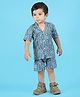 Polka Tots Cotton Half Sleeves Striped Coordinating Shirt & Shorts Set - Teal