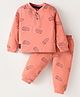 Mini Donuts Cotton Knit Full Sleeves Henley Neck Surf Board Printed T-Shirt & Joggers Set - Dark Peach